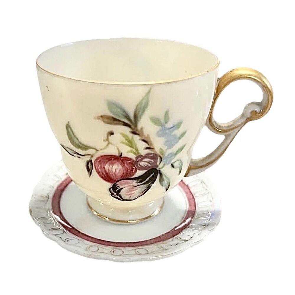 Vintage UCAGCO Ivory Occupied Japan Demitasse Cup Saucer Hand Painted Gold Trim